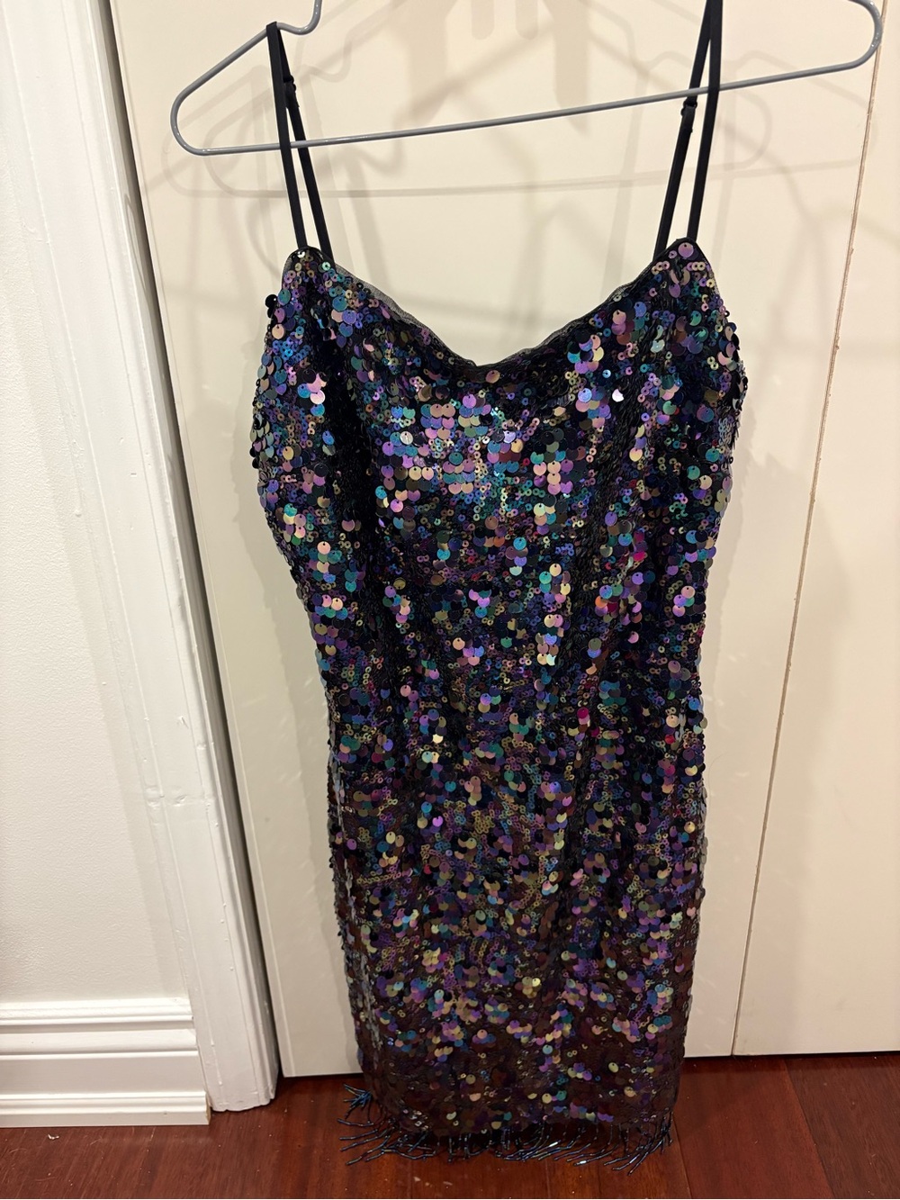 Guess Iridescent Black Sequin Slip Dress